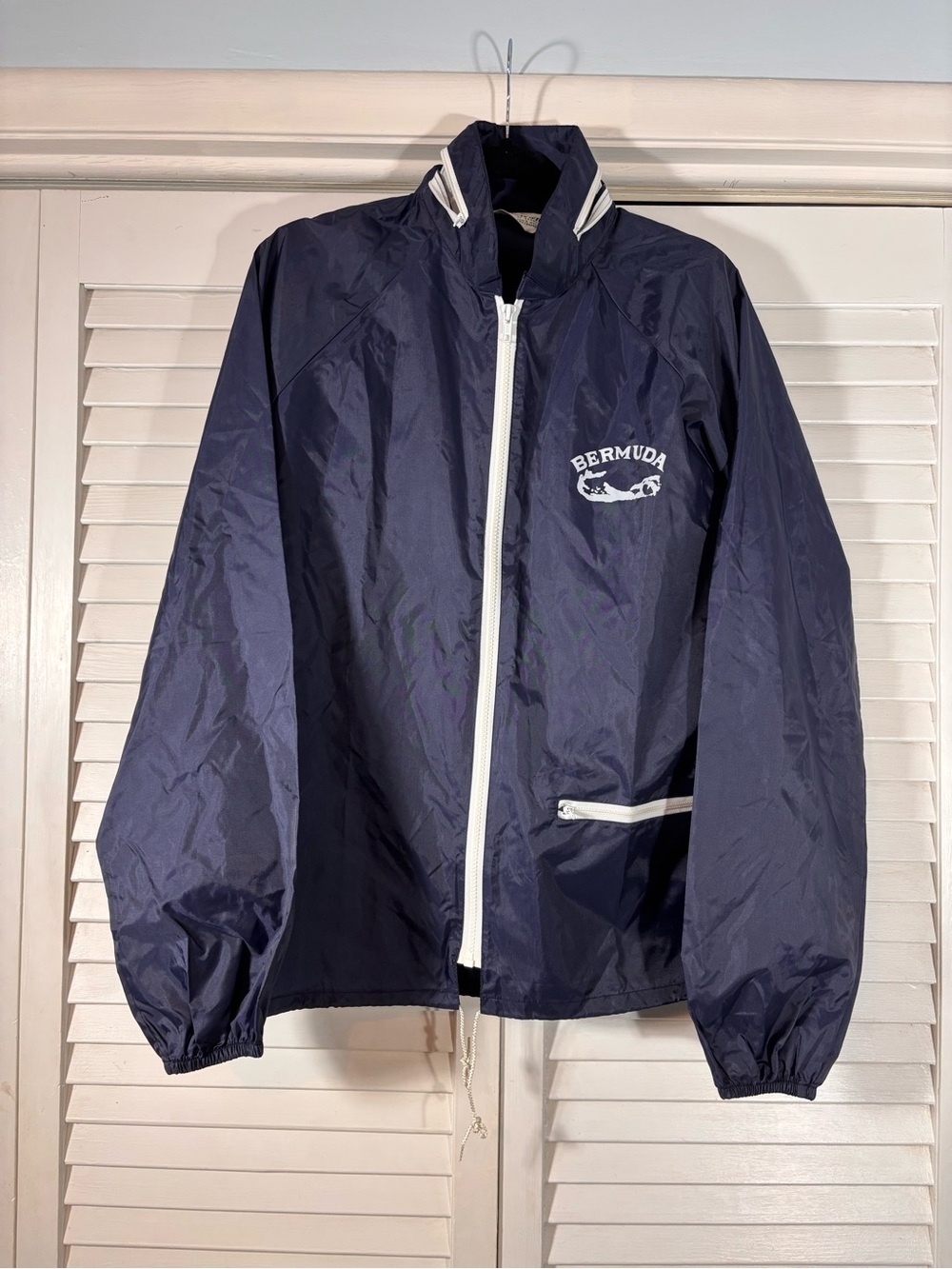 Vintage Brown's of Bermuda Windbreaker Jacket Mens Large Navy Blue Nylon